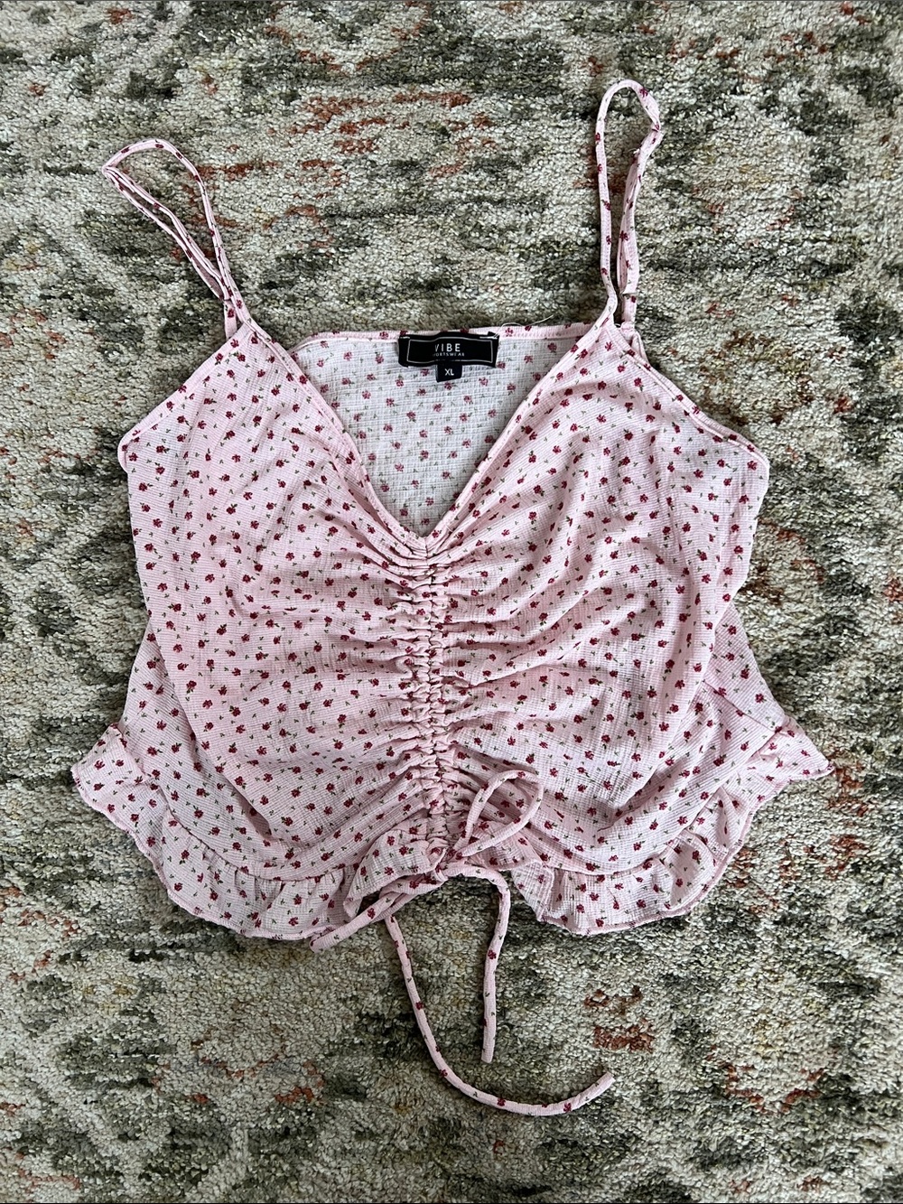 Vibe Pink Ruched Cropped Floral Camisole